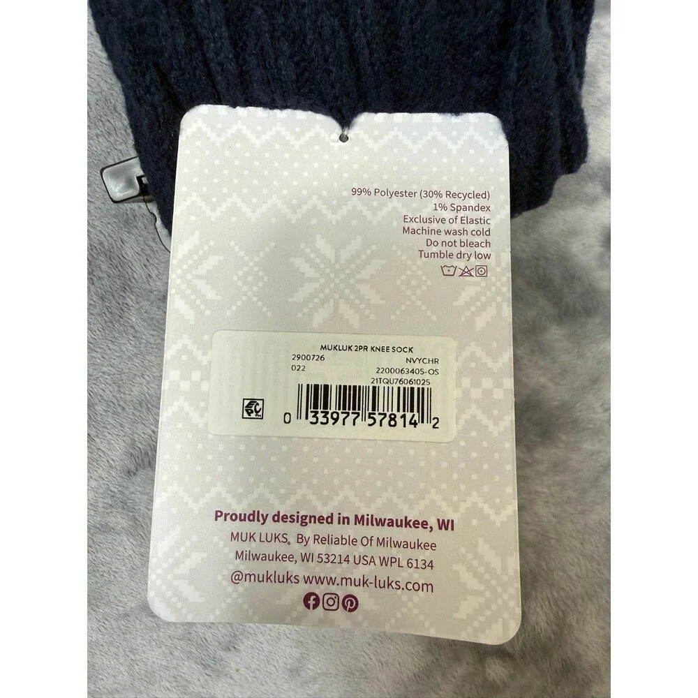 Muk Luks Women’s 2 Pair Pack Knee High Socks Size 6-11 Navy